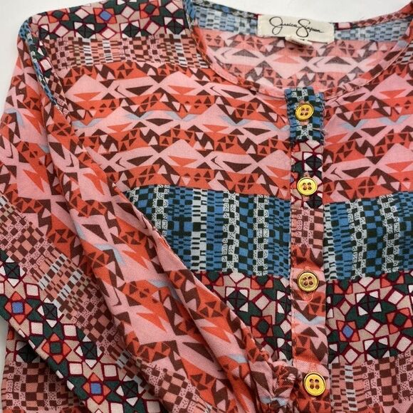 Jessica Simpson One-Piece Jumpsuit Peach Orange Turquoise Geometric Size 12-18M - Picture 9 of 14